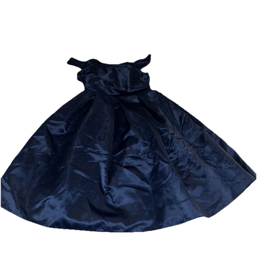 Navy Blue Satin Off Shoulder Flared Pleated Full Princess Party Dress 8Y
